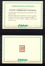 1850 LOMBARDO VENETO - 15 CENT VERMIGLIO - CERTIFICATO BOLAFFI