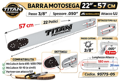 Barra motosega 57cm titan - barra,