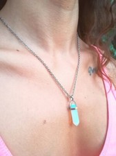 COLLANA PUNTA DI OPALE NATURALE E ARGENTO 925 CIONDOLO CRISTALLO DI OPALE BIANCO