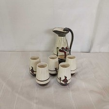 Servizio 5 Bicchieri e Brocca Vintage Ceramica Smaltata Italia Anni 60