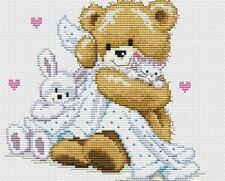 SCHEMA PUNTO CROCE NASCITA ORSETTO CUORE TEDDY BEARS RABBIT CAT CROSS STITCH DMC