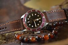 CORREA RELOJ 22 20 18 MM RALLADO MARRON GENUINA PIEL HECHA A MANO MA STRAP