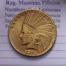 NL* USA STATI UNITI 10 DOLLARI ORO GOLD 1914 D Indian Head Testa d'Indiano
