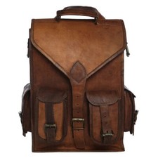 Borsa zaino nuova in pelle di capra di qualità 15" vintage marrone da uomo or...