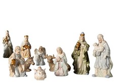 Set Statue Natività Presepe Completo 10 Pezzi in Ceramica Colorata 18 CM