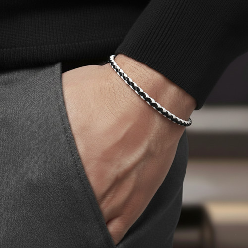 Bracciale bianco nero corda - e,