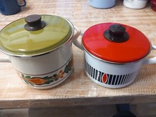 Due Pentole Vintage Smaltate Con Coperchi Originali Colori Belli