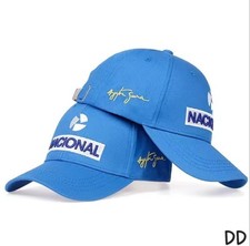 Cappello berretto baseball blu ricamato Motor Racing Peaked Ayrton Senna 56-61 cm DD