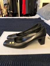 TOD'S LUSSO DECOLTE PELLE BLACK SILVER TACCO 5,5 CM ORIGINALI 39 EUR 9 US 6 UK