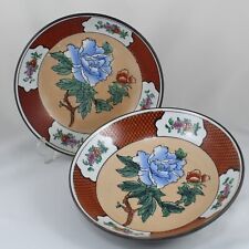 Antichi 2 Piatti Del Appendere da Parete Porcellana Cina Rivestiti Con Ottone C.