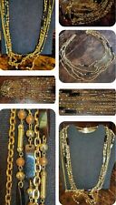 Collana VINTAGE 80 metallo dorato PERLINE?catenina GIOIELLO bigiotteria pietre