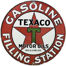 INSEGNA PORCELLANA VINTAGE TEXACO OLIO MOTORE TEXAS BENZINA STAZIONE POMPA PIASTRA