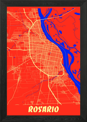 Rosario retro city map framed - rosario,