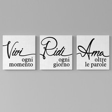 Set 3 Quadri su tela "Vivi Ridi Ama" |Q870| Stampe decorative moderne da parete