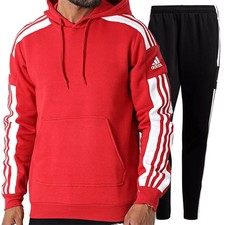 Tuta ADIDAS Uomo Invernale felpata cotone Rosso cappuccio felpa pantalone S M L
