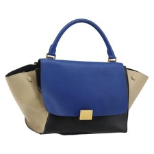CELINE Borsa a mano piccola trapezio pelle 2 vie blu oro originale bs29092