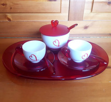 Set caffè Guzzini vintage rosso cuore, 2 tazzine piattini zuccheriera vassoio