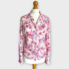 Camicia blusa maglia butte vintage anni 70 vestibilità L 12 14 rosa multi floreale colletto