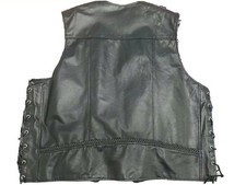 GILET IN PELLE UNISEX NUOVO REGOLABILE con DETTAGLI INTRECCIATI  Moto 3xl 4xl