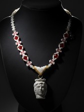 Collana Lunga Bianca Siciliana Ciondolo Testa Di Moro In Ceramica 