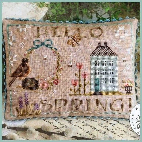 Tis spring cushion hello - spring,