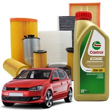 Kit Tagliando 4 Filtri E 5 Lt Olio Castrol 5w30 Vw Polo 6r 6c 1.6 Tdi Dal 2009
