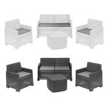 Set Giardino Salotto COMO Divano Poltrone Tavolino Polipropilene Rattan 4 Posti