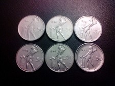 lotto n° 6 monete da 50 lire Vulcano Mini  anni dal 1991 al 1995