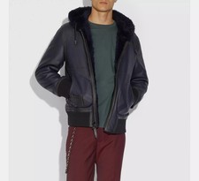 Coach Cappotto Uomo Reversibile Shearling Pelle Scamosciata Pelle di Pecora con Cappuccio 46 S/M