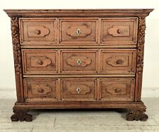 ANTICO COMO GENOVESE a Bambocci 1600 legno noce CASSETTONE FORMELLE 3 cassetti