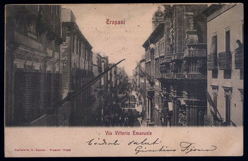 Cartolina trapani via - trapani, vittorio