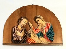 Antico Quadro Legno Gesú Giuseppe Maria Rilievo Natività Nascita Sacra Famiglia