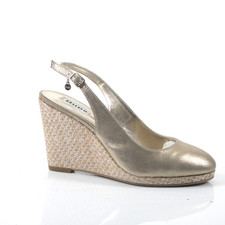 Dune Gold espadrillas zeppa slingback vera pelle punta chiusa lucida UK 3