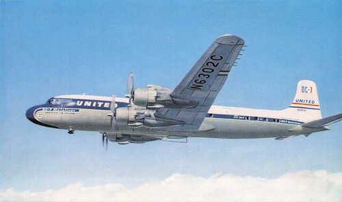 Cartolina united airlines - airlines, dc-7