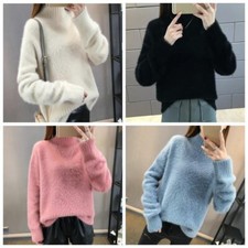 Fuzzy High Neck Mohair Sweater