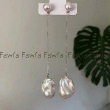 Orecchini pendenti argento perle barocche acqua dolce bianca vera naturale 15-25 mm