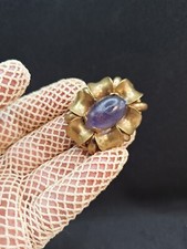 Spilla  Vintage in Ottone con Pietra Ovale Made In ITALY 