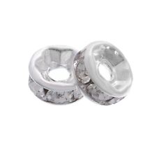 20 PERLES INTERCALAIRE STRASS TRANSPARENT METAL ARGENTE 6 mm - Grade A