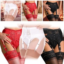 Giarrettiera sexy nera pizzo floreale cintura 6 cinghie bretelle taglie forti lingerie