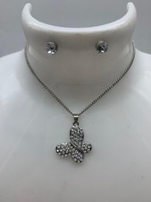 Collana pendente ciondolo FARFALLA con strass donna parure orecchini punto luce
