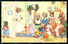 Artista Firmato R Cane Vestito Bulldog Francese Cane da Caccia Serie 10 Cartolina KF6947