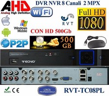 KIT DVR NVR 8 Canali + HD DA 500GB  TOP QUALITY PROFESSIONALE P2P TVCC FULL HD