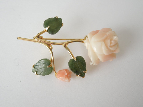 Vintage spilla rosa giada e - spilla,