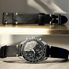 20mm Genuine Black Leather strap for vintage military watch longines diver gmt