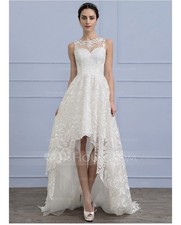 Abiti da sposa in pizzo asimmetrico con scollo a scoop A-Line taglia EU 36...