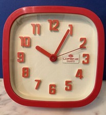 VINTAGE OROLOGIO MURO PLASTICA ROSSO LORENZ QUARTZ 1980s FUNZIONANTE