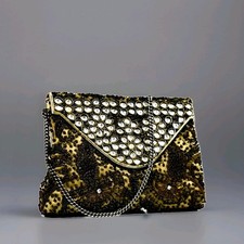 VINTAGE 50/60s POCHETTE a Mano Gioiello Ricamata Floreale Battola Rigida Metallo
