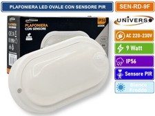 PLAFONIERA LED 9W DOME LIGHT OVALE CON SENSORE DI MOVIMENTO DA ESTERNO IP56