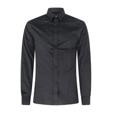 Armani Exchange - Camicia nera con logo ricamato con abbottonatura coperta per u
