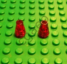 2 X Lego 4589 Cone 1 x 1 without Top Groove (trans-red)